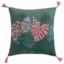 Paris Prix - Coussin à Pompons "jardin Intérieur" 40x40cm Vert
