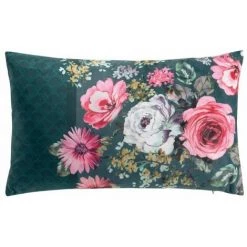 Paris Prix - Coussin Imprimé Déco "flower Life" 30x50cm Pétrole