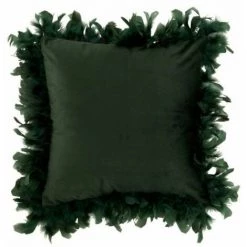 Paris Prix - Coussin Déco "plumes" 45cm Vert Foncé