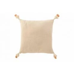 Paris Prix - Coussin Déco à Pompons "flo" 50x50cm Orange & Beige