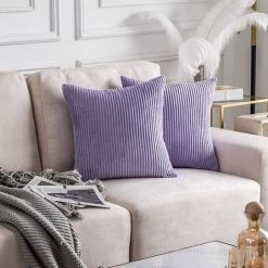 PERLE RARE Housse De Coussin De Style Européen Canapé En Velours Texture Velours Côtelé Rayé Housse De Coussin De Style Européen, 2 Pièces Violet