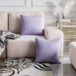 PERLE RARE Housse De Coussin De Style Européen Canapé En Velours Texture Velours Côtelé Rayé Housse De Coussin De Style Européen, 2 Pièces Violet -France Coussin et housse de coussin Soldes Boutique 33995444 3