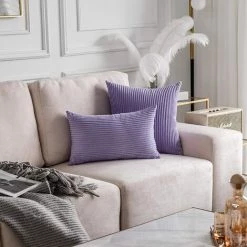 PERLE RARE Housse De Coussin De Style Européen Canapé En Velours Texture Velours Côtelé Rayé Housse De Coussin De Style Européen, 2 Pièces Violet -France Coussin et housse de coussin Soldes Boutique 33995444 5