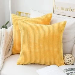 PERLE RARE Housse De Coussin En Velours Côtelé Rayé De Style Européen Housse De Coussin De Canapé De Style Européen En Velours, 2 Pièces Jaune