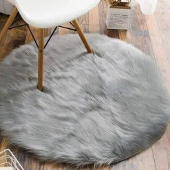 BARES Coussin De Chaise En Fausse Fourrure Siège De Canapé Rond En Peau De Mouton