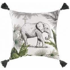 Paris Prix - Coussin à Pompons "equatoria Jungle" 40x40cm Vert