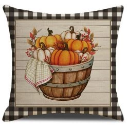 Triomphe Housse De Coussin Triomphe, Taie D'oreiller Décorative En Lin Imprimé Citrouille, Ensemble De 4 Pièces, Convient Pour Table De Salon, Chaise, Matelas De Canapé -France Coussin et housse de coussin Soldes Boutique 34964388 5