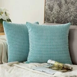 Triomphe Housse De Coussin Triomphe, Housse De Coussin 2 Pièces En Peluche Carré Bleu Ciel, Convient Pour Table De Salon, Chaise, Coussin De Canapé Lit