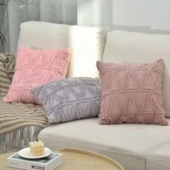 Triomphe Housse De Coussin Triomphe, 2 Pièces De Taie D'oreiller En Daim à Motif Triangle Blanc Et Rose, Résistante à L'usure Et Douce, Convient Pour Table De Salon, Chaise, Coussin De Canapé-lit -France Coussin et housse de coussin Soldes Boutique 34964488 4