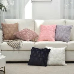 Triomphe Housse De Coussin Triomphe, 2 Pièces De Taie D'oreiller En Daim à Motif Triangle Blanc Et Rose, Résistante à L'usure Et Douce, Convient Pour Table De Salon, Chaise, Coussin De Canapé-lit -France Coussin et housse de coussin Soldes Boutique 34964488 5