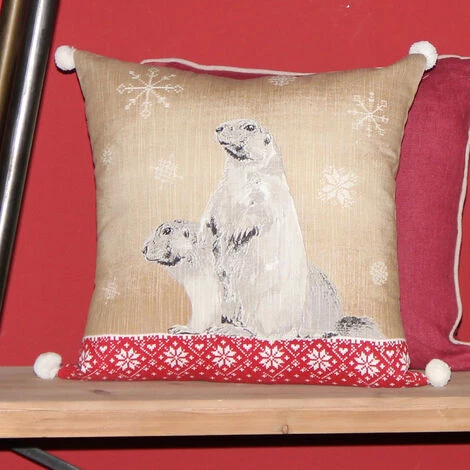 HOMEMAISON Coussin Déhoussable Marmottes Taupe 45 X 45cm - Taupe 1 HOMEMAISON Coussin Déhoussable Marmottes Taupe 45 X 45cm - Taupe