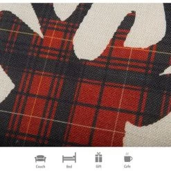 BRIDAY Housse De Coussin Décorative Pour La Maison En Lin Et Lin Pour Canapé, Cerf D'hiver De Noël, écossais Buffalo Plaid, Rouge, 18 "x 18" -France Coussin et housse de coussin Soldes Boutique 35562686 4