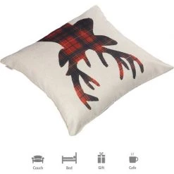 BRIDAY Housse De Coussin Décorative Pour La Maison En Lin Et Lin Pour Canapé, Cerf D'hiver De Noël, écossais Buffalo Plaid, Rouge, 18 "x 18" -France Coussin et housse de coussin Soldes Boutique 35562686 5