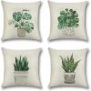 PERLE RARE 4 Morceaux De Housse De Coussin Coton Et Lin 45 X 45 Cm Plantes En Pot