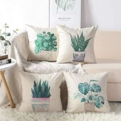 PERLE RARE 4 Morceaux De Housse De Coussin Coton Et Lin 45 X 45 Cm Plantes En Pot -France Coussin et housse de coussin Soldes Boutique 35689801 3