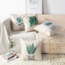 PERLE RARE 4 Morceaux De Housse De Coussin Coton Et Lin 45 X 45 Cm Plantes En Pot -France Coussin et housse de coussin Soldes Boutique 35689801 4