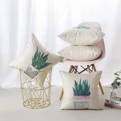 PERLE RARE 4 Morceaux De Housse De Coussin Coton Et Lin 45 X 45 Cm Plantes En Pot -France Coussin et housse de coussin Soldes Boutique 35689801 5