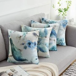 PERLE RARE 4 Pièces De Housse De Coussin Coussin Carré Décoratif Avec Motif De Fleurs Et D'oiseaux 45 X 45 Cm Canapé Voiture Décoration De La Maison Housse De Coussin Bleu -France Coussin et housse de coussin Soldes Boutique 35689806 3
