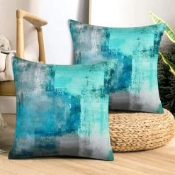BEARSU Lot De 2 Taies D'oreiller Décoratives Turquoise, Taie D'oreiller Turquoise Taie D'oreiller Moderne Décor à La Maison Housse De Coussin Pour Canapé-lit Salon Chambre, 18 X 18 Pouces -France Coussin et housse de coussin Soldes Boutique 35895349 3