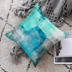 BEARSU Lot De 2 Taies D'oreiller Décoratives Turquoise, Taie D'oreiller Turquoise Taie D'oreiller Moderne Décor à La Maison Housse De Coussin Pour Canapé-lit Salon Chambre, 18 X 18 Pouces -France Coussin et housse de coussin Soldes Boutique 35895349 4