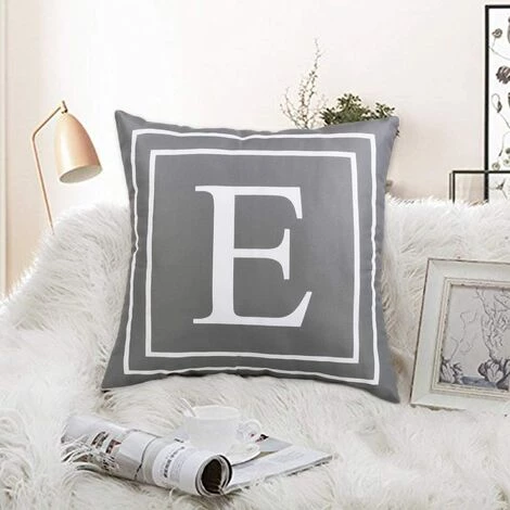 BEARSU Taie D'oreiller Grise Alphabet Anglais E Taie D'oreiller Housse De Coussin Moderne Taie D'oreiller Carrée Décoration Pour Canapé-lit Chaise Voiture 18 X 18 Pouces 2 BEARSU Taie D'oreiller Grise Alphabet Anglais E Taie D'oreiller Housse De Coussin Moderne Taie D'oreiller Carrée Décoration Pour Canapé-lit Chaise Voiture 18 X 18 Pouces – Image 2