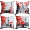 BEARSU 4 Paquets De Taies D'oreiller Couleur Rouge Noir Tour Eiffel Big Ben Couple Moderne Sous Taie D'oreiller Carrée Taie D'oreiller Décorative Décor à La Maison 18 X 18 Pouces