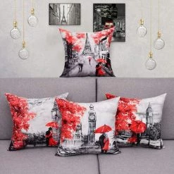 BEARSU 4 Paquets De Taies D'oreiller Couleur Rouge Noir Tour Eiffel Big Ben Couple Moderne Sous Taie D'oreiller Carrée Taie D'oreiller Décorative Décor à La Maison 18 X 18 Pouces 7 BEARSU 4 Paquets De Taies D'oreiller Couleur Rouge Noir Tour Eiffel Big Ben Couple Moderne Sous Taie D'oreiller Carrée Taie D'oreiller Décorative Décor à La Maison 18 X 18 Pouces -France Coussin et housse de coussin Soldes Boutique 35895430 3