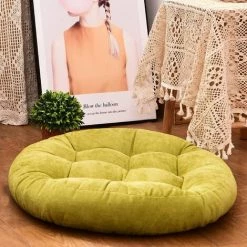 BEARSU Oreiller De Sol, Forme Ronde Coussin De Siège Touffeté épaissir Velours Côtelé Oreiller De Méditation Tatami Coussin De Sol Pour Yoga Salon Balcon Bureau Extérieur, Vert Herbe, 22x22 Pouces
