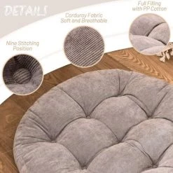 BEARSU Oreiller De Sol, Forme Ronde Coussin De Siège Touffeté épaissir Velours Côtelé Oreiller De Méditation Tatami Coussin De Sol Pour Yoga Salon Balcon Bureau Extérieur, Gris, 22x22 Pouces -France Coussin et housse de coussin Soldes Boutique 35895520 5