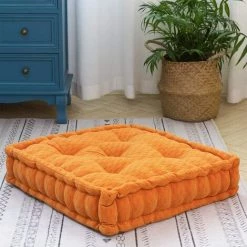 BEARSU Pouf De Coussin De Sol, Coussin De Sol Carré, Coussin De Méditation En Chenille, Oreillers Capitonnés épais Pour Canapé De Chambre De Yoga De Salon, Orange, 19"x19"x4"