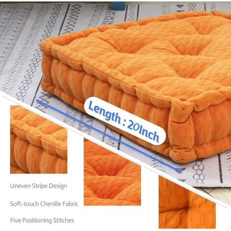 BEARSU Pouf De Coussin De Sol, Coussin De Sol Carré, Coussin De Méditation En Chenille, Oreillers Capitonnés épais Pour Canapé De Chambre De Yoga De Salon, Orange, 19"x19"x4" 4 BEARSU Pouf De Coussin De Sol, Coussin De Sol Carré, Coussin De Méditation En Chenille, Oreillers Capitonnés épais Pour Canapé De Chambre De Yoga De Salon, Orange, 19"x19"x4" – Image 4
