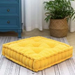 BEARSU Coussin De Sol Pouf, Coussin De Sol Carré, Coussin De Méditation En Chenille, Oreillers Capitonnés épais Pour Canapé De Chambre De Yoga De Salon, Jaune, 19 "x19" X 4"