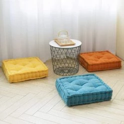 BEARSU Coussin De Sol Pouf, Coussin De Sol Carré, Coussin De Méditation En Chenille, Oreillers Capitonnés épais Pour Canapé De Chambre De Yoga De Salon, Jaune, 19 "x19" X 4" -France Coussin et housse de coussin Soldes Boutique 35895540 3