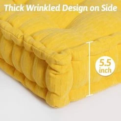 BEARSU Coussin De Sol Pouf, Coussin De Sol Carré, Coussin De Méditation En Chenille, Oreillers Capitonnés épais Pour Canapé De Chambre De Yoga De Salon, Jaune, 19 "x19" X 4" -France Coussin et housse de coussin Soldes Boutique 35895540 4