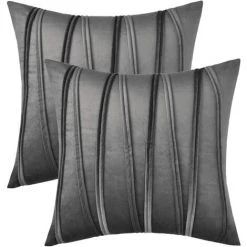BEARSU Lot De 2 Taies D'oreiller Décoratives Grises 18 X 18 Taies D'oreiller Housses De Coussin En Velours De Coton Pour Salon Chambre, Gris