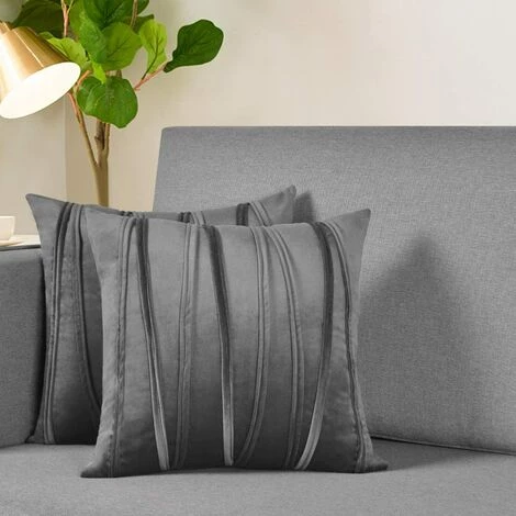 BEARSU Lot De 2 Taies D'oreiller Décoratives Grises 18 X 18 Taies D'oreiller Housses De Coussin En Velours De Coton Pour Salon Chambre, Gris 2 BEARSU Lot De 2 Taies D'oreiller Décoratives Grises 18 X 18 Taies D'oreiller Housses De Coussin En Velours De Coton Pour Salon Chambre, Gris – Image 2