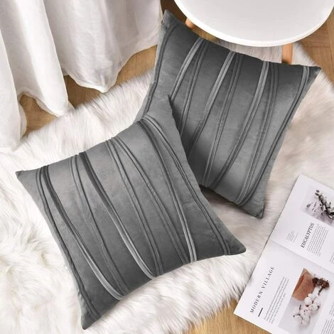 BEARSU Lot De 2 Taies D'oreiller Décoratives Grises 18 X 18 Taies D'oreiller Housses De Coussin En Velours De Coton Pour Salon Chambre, Gris 3 BEARSU Lot De 2 Taies D'oreiller Décoratives Grises 18 X 18 Taies D'oreiller Housses De Coussin En Velours De Coton Pour Salon Chambre, Gris – Image 3