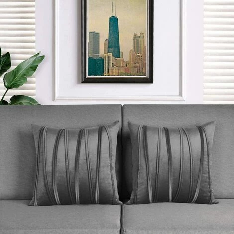 BEARSU Lot De 2 Taies D'oreiller Décoratives Grises 18 X 18 Taies D'oreiller Housses De Coussin En Velours De Coton Pour Salon Chambre, Gris 4 BEARSU Lot De 2 Taies D'oreiller Décoratives Grises 18 X 18 Taies D'oreiller Housses De Coussin En Velours De Coton Pour Salon Chambre, Gris – Image 4