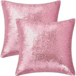BEARSU Lot De 2 Taies D'oreiller Or Rose Paillettes Scintillantes Taies D'oreiller Sirène Paillettes Taies D'oreiller Housses De Coussin Taies D'oreiller Fête Décoration De Vacances 18 X 18 Pouces