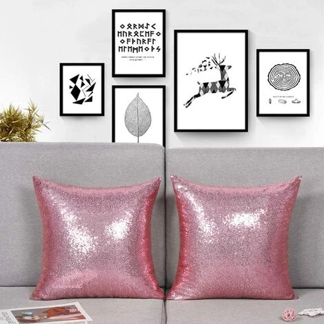 BEARSU Lot De 2 Taies D'oreiller Or Rose Paillettes Scintillantes Taies D'oreiller Sirène Paillettes Taies D'oreiller Housses De Coussin Taies D'oreiller Fête Décoration De Vacances 18 X 18 Pouces 2 BEARSU Lot De 2 Taies D'oreiller Or Rose Paillettes Scintillantes Taies D'oreiller Sirène Paillettes Taies D'oreiller Housses De Coussin Taies D'oreiller Fête Décoration De Vacances 18 X 18 Pouces – Image 2