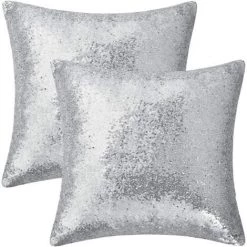 BEARSU Lot De 2 Taies D'oreiller Argent Paillettes Scintillantes Taies D'oreiller Sirène Paillettes Taies D'oreiller Housses De Coussin Taies D'oreiller Fête Décoration De Vacances 18 X 18 Pouces