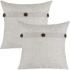 BEARSU Housses De Coussin De Ferme Avec Triple Bouton, Lot De 2 Oreillers Décoratifs En Lin, Taie D'oreiller De Ferme Vintage Pour Canapé, Canapé, Lit Et Chaise, Gris Clair, 18 X 18 Pouces