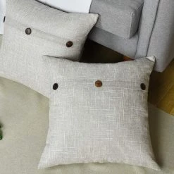 BEARSU Housses De Coussin De Ferme Avec Triple Bouton, Lot De 2 Oreillers Décoratifs En Lin, Taie D'oreiller De Ferme Vintage Pour Canapé, Canapé, Lit Et Chaise, Gris Clair, 18 X 18 Pouces -France Coussin et housse de coussin Soldes Boutique 35895819 3