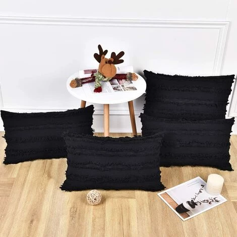 BEARSU Lot De 4 Taies D'oreiller Noires En Coton Et Lin Taies D'oreiller Housse De Coussin Taies D'oreiller Décoratives Pour Canapé-lit, Noir, 12 X 20 Pouces 1 BEARSU Lot De 4 Taies D'oreiller Noires En Coton Et Lin Taies D'oreiller Housse De Coussin Taies D'oreiller Décoratives Pour Canapé-lit, Noir, 12 X 20 Pouces