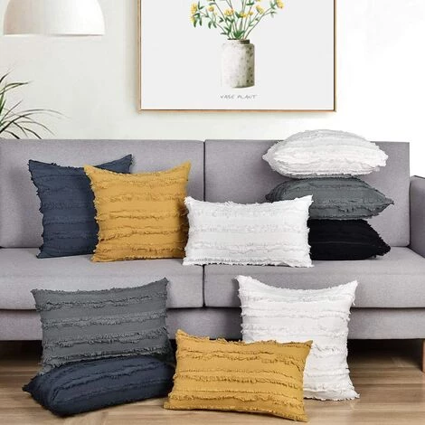 BEARSU Lot De 4 Taies D'oreiller Noires En Coton Et Lin Taies D'oreiller Housse De Coussin Taies D'oreiller Décoratives Pour Canapé-lit, Noir, 12 X 20 Pouces 2 BEARSU Lot De 4 Taies D'oreiller Noires En Coton Et Lin Taies D'oreiller Housse De Coussin Taies D'oreiller Décoratives Pour Canapé-lit, Noir, 12 X 20 Pouces – Image 2