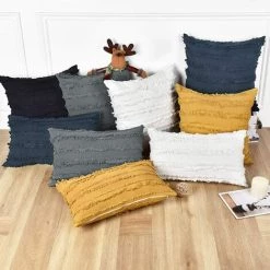 BEARSU Lot De 4 Taies D'oreiller Noires En Coton Et Lin Taies D'oreiller Housse De Coussin Taies D'oreiller Décoratives Pour Canapé-lit, Noir, 12 X 20 Pouces 7 BEARSU Lot De 4 Taies D'oreiller Noires En Coton Et Lin Taies D'oreiller Housse De Coussin Taies D'oreiller Décoratives Pour Canapé-lit, Noir, 12 X 20 Pouces -France Coussin et housse de coussin Soldes Boutique 35895824 3