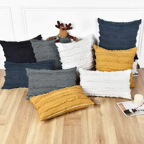 BEARSU Lot De 4 Taies D'oreiller Noires En Coton Et Lin Taies D'oreiller Housse De Coussin Taies D'oreiller Décoratives Pour Canapé-lit, Noir, 12 X 20 Pouces 3 BEARSU Lot De 4 Taies D'oreiller Noires En Coton Et Lin Taies D'oreiller Housse De Coussin Taies D'oreiller Décoratives Pour Canapé-lit, Noir, 12 X 20 Pouces – Image 3