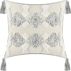 BEARSU Taie D'oreiller Tissée Boho Taie D'oreiller Capitonnée Tribale, Coussin Tissé à Glands Maroc Coussin Décoratif Taie D'oreiller De Ferme Pour Canapé, Voiture, Chaise, Gris Et Blanc (18 X 18 Pouces)