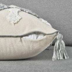 BEARSU Taie D'oreiller Tissée Boho Taie D'oreiller Capitonnée Tribale, Coussin Tissé à Glands Maroc Coussin Décoratif Taie D'oreiller De Ferme Pour Canapé, Voiture, Chaise, Gris Et Blanc (18 X 18 Pouces) -France Coussin et housse de coussin Soldes Boutique 35895833 3