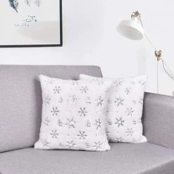 BEARSU Lot De 2 Taies D'oreiller Flocons De Neige De Noël, Flocons De Neige Blancs En Peluche Avec Paillettes Taie D'oreiller Pour Chaise De Voiture Salon Chambre, Blanc, Lot De 2